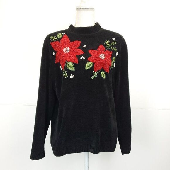 Alfred Dunner Poinsettia Pullover Holiday Sweater - Picture 6 of 11